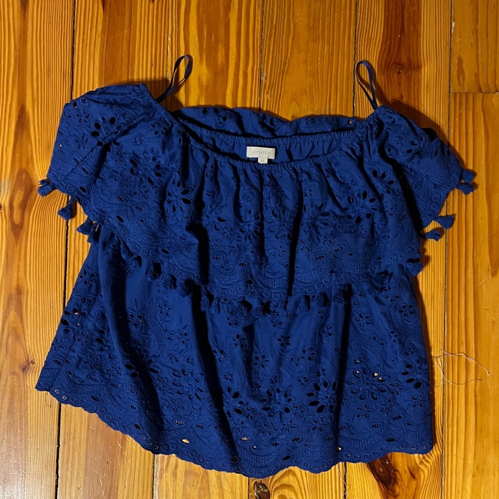 Off the shoulder blue top